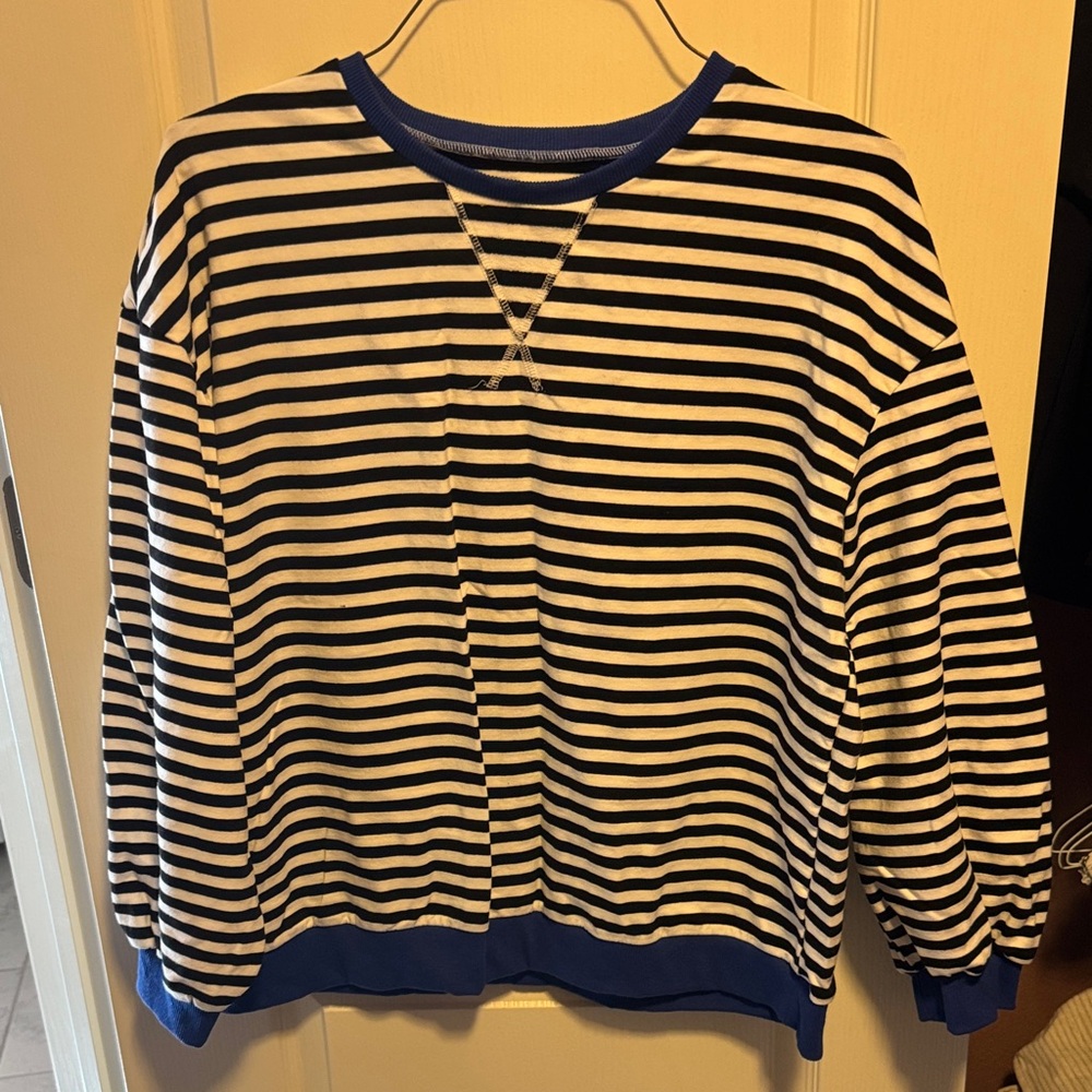 Amazon Essentials Blue and White Striped Sweatshirt